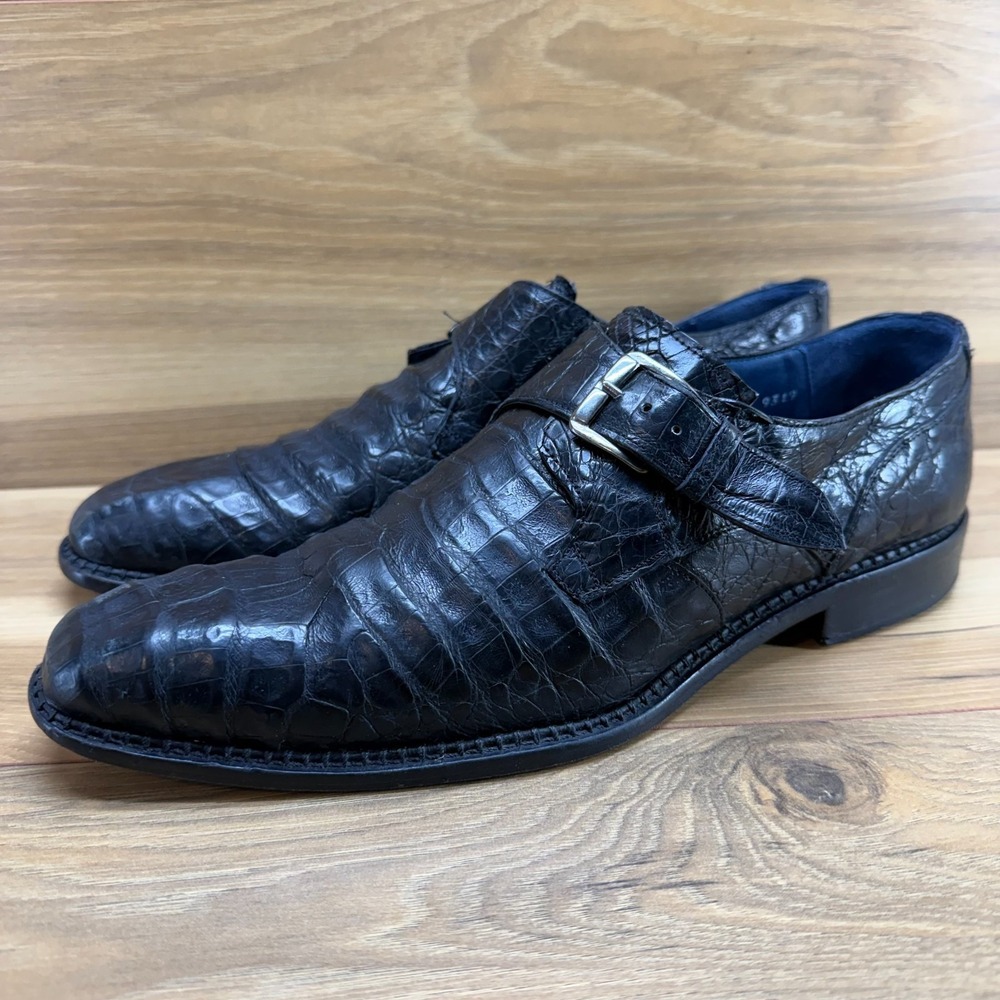 MEZLAN Platinum Genuine Alligator Magnus Mens 9 M Black Dress Formal Business